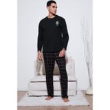 Buratti Ekoseli Regular Fit Yüksek Bel Cepli Bisiklet Yaka Erkek Pijama Takımı 6574002 SİYAH-SİYAH