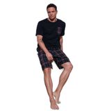 Buratti Erkek Pijama Takımı, Pamuklu, Bisiklet Yaka, Kısa Kol, Bermuda Paça, Kareli Desen, Lacivert, M Beden
