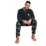 Buratti Erkek Pijama Takımı, Polar, Düğmeli Bisiklet Yaka, Ekose Desen, Lacivert, 2XL