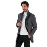 Buratti Erkek Slim Fit Dik Yaka, Kırçıllı Kaşe Kaban, Lacivert, L Beden