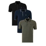 BURATTI Erkek Slim Fit Polo Yaka, Kısa Kollu T-Shirt, 3'lü Paket, Siyah Lacivert Haki, S Beden