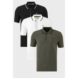 BURATTI Erkek Slim Fit Polo Yaka T-Shirt, 3'lü Paket, Siyah Beyaz Haki, S Beden