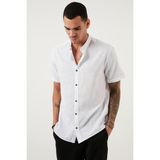 Buratti Keten Görünümlü Desenli Kısa Kol Erkek Gömlek CF21S113899 % 100 Pamuk Slim Fit Kesim - Beyaz
