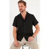 Buratti Keten Görünümlü Kısa Kollu Apaş Yaka Regular Fit Erkek Gömlek CF23S116775 SİYAH