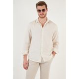 Buratti Keten Görünümlü Oversize Fit Gömlek Erkek Gömlek CF24S198102 - 2XL - Taş