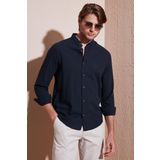Buratti Keten Görünümlü Pamuklu Regular Fit Hakim Yaka Erkek Gömlek CF25S112637 LACİVERT