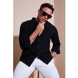 Buratti Keten Görünümlü Pamuklu Regular Fit Hakim Yaka Erkek Gömlek CF25S112637 SİYAH