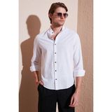 Buratti Keten Görünümlü Pamuklu Regular Fit Hakim Yaka Gömlek Erkek Gömlek CF25S112637 - Beyaz