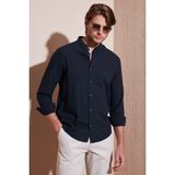 Buratti Keten Görünümlü Pamuklu Regular Fit Hakim Yaka Gömlek Erkek Gömlek CF25S112637 - Lacivert