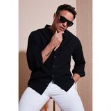Buratti Keten Görünümlü Pamuklu Regular Fit Hakim Yaka Gömlek Erkek Gömlek CF25S112637 - Siyah