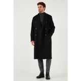 Buratti Loose Fit Kruvaze Yaka Uzun Astarlı Kaşe Erkek Kaban 681003 Siyah
