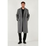 Buratti Loose Fit Kruvaze Yaka Uzun Astarlı Kaşe Kaban Erkek Kaban 681003 - Gri