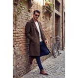 Buratti Loose Fit Kruvaze Yaka Uzun Astarlı Kaşe Kaban Erkek Kaban 681003 - Kahverengi