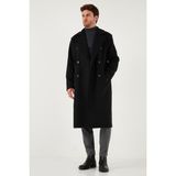Buratti Loose Fit Kruvaze Yaka Uzun Astarlı Kaşe Kaban Erkek Kaban 681003 - Siyah