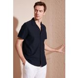 Buratti Pamuk Karışımlı Apaş Yaka Kısa Kollu Regular Fit Erkek Gömlek CF24S115882 LACİVERT