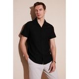 Buratti Pamuk Karışımlı Apaş Yaka Kısa Kollu Regular Fit Gömlek Erkek Gömlek CF24S115882 - XL - Siyah