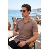 Buratti Pamuk Karışımlı Çizgi Dokulu Regular Fit Kısa Kollu Gömlek Erkek Gömlek 5904037 - Kahverengi