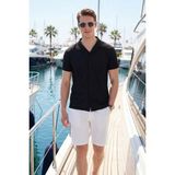 Buratti Pamuk Karışımlı Çizgi Dokulu Regular Fit Kısa Kollu Gömlek Erkek Gömlek 5904037 - Siyah - 2XL
