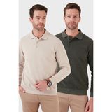 Buratti Pamuk Karışımlı Regular Fit 2'li Paket Polo Yaka Kazak Erkek Polo Yaka Kazak 456223S2 - 3C7-Haki