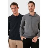 Buratti Pamuk Karışımlı Regular Fit 2'li Paket Polo Yaka Kazak Erkek Polo Yaka Kazak 456223S2 - Antrasit - Koyu Gri - XL