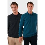 Buratti Pamuk Karışımlı Regular Fit 2'li Paket Polo Yaka Kazak Erkek Polo Yaka Kazak 456223S2 - Antrasit - Petrol - XL