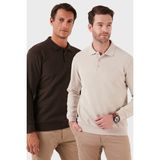 Buratti Pamuk Karışımlı Regular Fit 2'li Paket Polo Yaka Kazak Erkek Polo Yaka Kazak 456223S2 - Bej - Kahve - XL