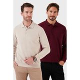 Buratti Pamuk Karışımlı Regular Fit 2'li Paket Polo Yaka Kazak Erkek Polo Yaka Kazak 456223S2 - Bej - Mürdüm - XL