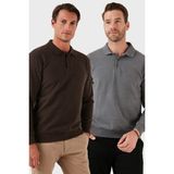 Buratti Pamuk Karışımlı Regular Fit 2'li Paket Polo Yaka Kazak Erkek Polo Yaka Kazak 456223S2 - Kahverengi - Gri - XL