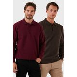 Buratti Pamuk Karışımlı Regular Fit 2'li Paket Polo Yaka Kazak Erkek Polo Yaka Kazak 456223S2 - Kahverengi - Mürdüm - XL