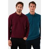 Buratti Pamuk Karışımlı Regular Fit 2'li Paket Polo Yaka Kazak Erkek Polo Yaka Kazak 456223S2 - Mürdüm - Petrol - XL