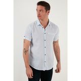 Buratti Pamuk Keten Görünümlü Kısa Kollu Gömlek Erkek Gömlek CF21S111766 - 4XL - Mavi