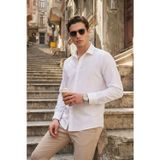 Buratti Pamuk ve Keten Karışımlı Regular Fit Klasik Yaka Uzun Kollu Erkek Gömlek CF26S1210134 BEYAZ