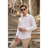 Buratti Pamuk ve Keten Karışımlı Regular Fit Klasik Yaka Uzun Kollu Gömlek Erkek Gömlek CF26S1210134 - Beyaz - XL