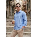 Buratti Pamuk ve Keten Karışımlı Regular Fit Klasik Yaka Uzun Kollu Gömlek Erkek Gömlek CF26S1210134 - Mavi