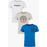 Buratti Pamuklu Baskılı 3'lü Paket T Shirt Erkek T Shirt 541S3 - Gümüş - Parlament Mavisi - 2XL