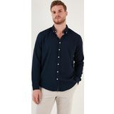 Buratti Pamuklu Çizgili Düğmeli Yaka Uzun Kollu Regular Fit Erkek Gömlek CF23S112237 LACİVERT