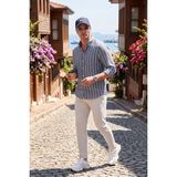 Buratti Pamuklu Çizgili Regular Fit Düğmeli Yaka Gömlek Erkek Gömlek CF21S112480 - 2XL - Siyah - Beyaz