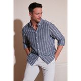 Buratti Pamuklu Çizgili Regular Fit Düğmeli Yaka Gömlek Erkek Gömlek CF21S112480 - XL - Siyah - Beyaz