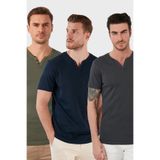 Buratti Pamuklu Düğme Detaylı Regular Fit V Yaka 3'lü Paket T Shirt Erkek T SHİRT 5902122S3