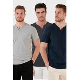 Buratti Pamuklu Düğme Detaylı Slim Fit V Yaka 3'lü Paket T Shirt Erkek T SHİRT 5902122S3 - Antrasit - Gri - Saks