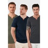 Buratti Pamuklu Düğme Detaylı Slim Fit V Yaka 3'lü Paket T Shirt Erkek T SHİRT 5902122S3 - Haki - Antrasit