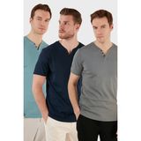 Buratti Pamuklu Düğme Detaylı Slim Fit V Yaka 3'lü Paket T Shirt Erkek T Shirt 5902122S3 - Haki - Indigo