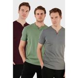 Buratti Pamuklu Düğme Detaylı Slim Fit V Yaka 3'lü Paket T Shirt Erkek T Shirt 5902122S3 - Yeşil - Bordo
