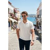 Buratti Pamuklu Kısa Kollu Düğmeli Polo T Shirt Erkek Polo T Shirt 5904049 - Ekru - 2XL