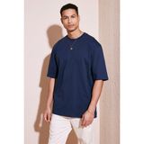 Buratti Pamuklu Oversize Bisiklet Yaka Basic T Shirt Erkek T Shirt 5902365 - İndigo
