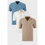 Buratti Pamuklu Regular Fit 3'lü Paket Polo Yaka T Shirt Erkek Polo Yaka T Shirt 59029641827S3 - Mavi - Vizon - Beyaz
