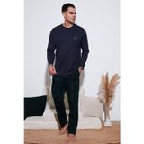 Buratti Pamuklu Regular Fit Bisiklet Yaka Ekoseli Erkek Pijama Takımı 6574001 LACİVERT