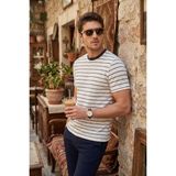 Buratti Pamuklu Regular Fit Çizgili Bisiklet Yaka T Shirt Erkek T Shirt 5904039 - İndigo
