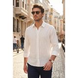 Buratti Pamuklu Regular Fit Çizgili Klasik Yaka Uzun Kollu Gömlek Erkek Gömlek CF26S129774 - Beyaz