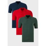 Buratti Pamuklu Regular Fit Düğmeli 3'lü Paket Polo Yaka T Shirt Erkek Polo Yaka T Shirt 5902739S3 - Indigo - Kırmızı - XL